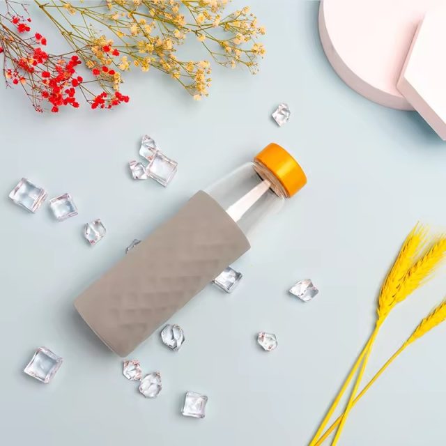 Bamboo covered silicone covered glass water bottle 3 Bamboo covered silicone covered glass water bottle 3