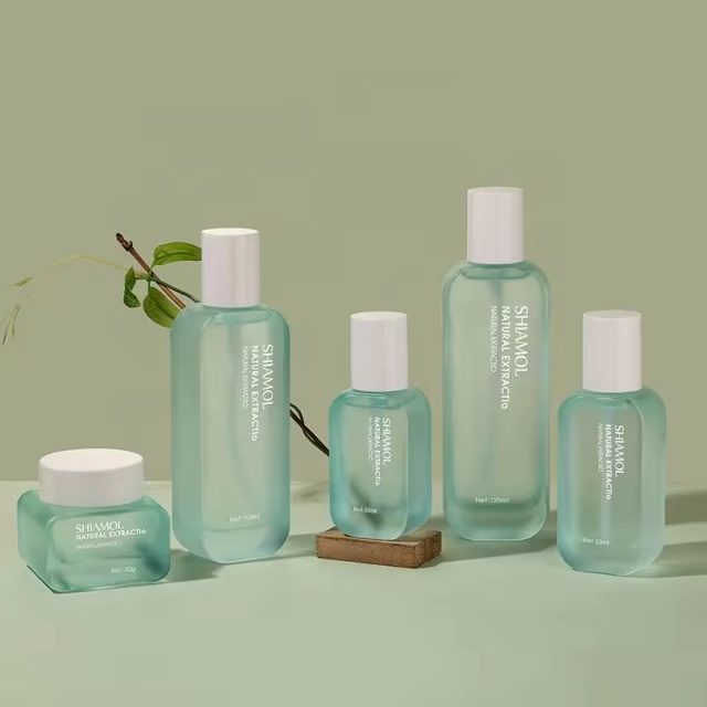 Cosmetic green glass lotion 3 Cosmetic green glass lotion 3