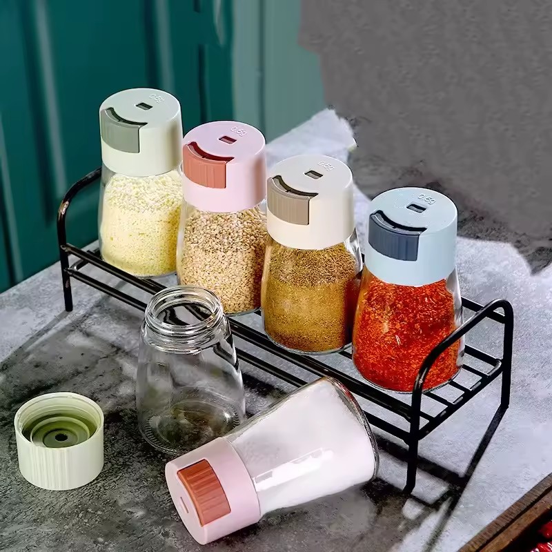 Salt pusher, salt tank, spice and seasoning bottle