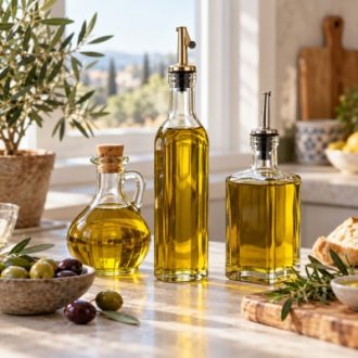 Glass olive oil bottles with pouring spouts in different shapes for wholesale and OEM supply